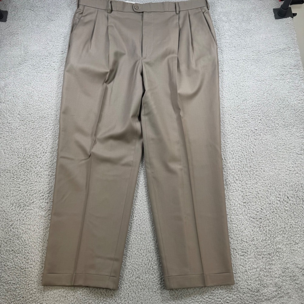 Zanella Austin Pleated Wool Dress Pants Mens‎ 42x31 Tan Made in Italy Cuffed